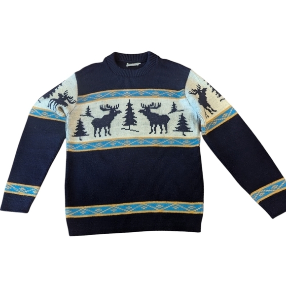 Vtg Alpine Sweater Tom Mix Flying School Aspen moose trees novelty winter  sz M - Picture 8 of 9